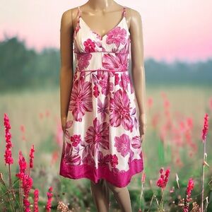 Guess Bright Pink Floral Barbiecore Silk Mini Dress